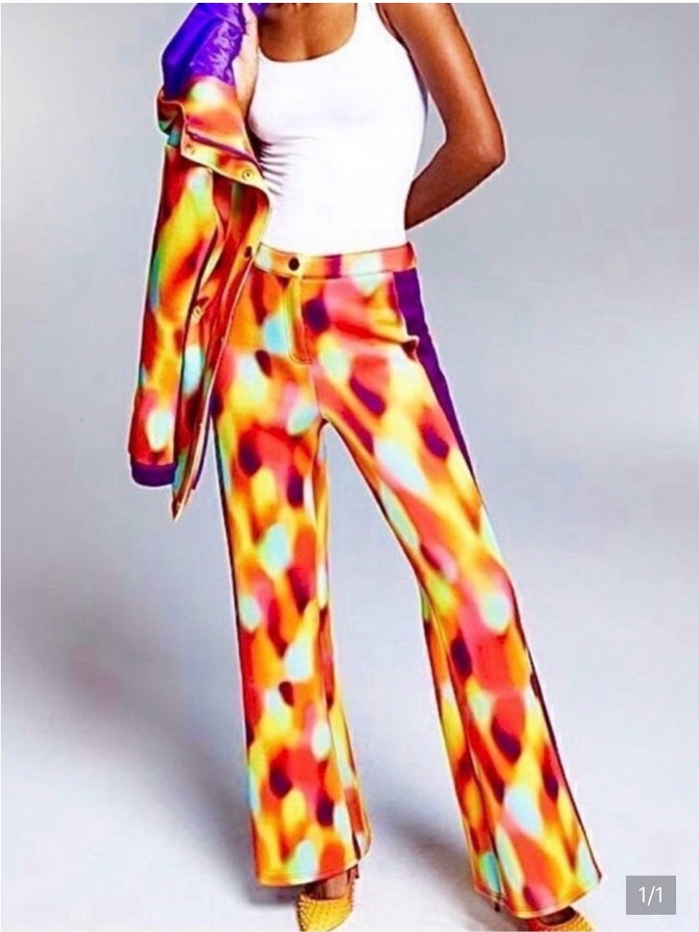 Misa Hilton Bold Multicolor Printed Wide-Leg Pants - Yellow & Purple
